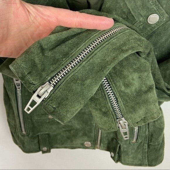 BlankNYC 100% Leather Green Moto Biker Jacket Suede Size XS Silver Hardware Boho - Picture 11 of 16